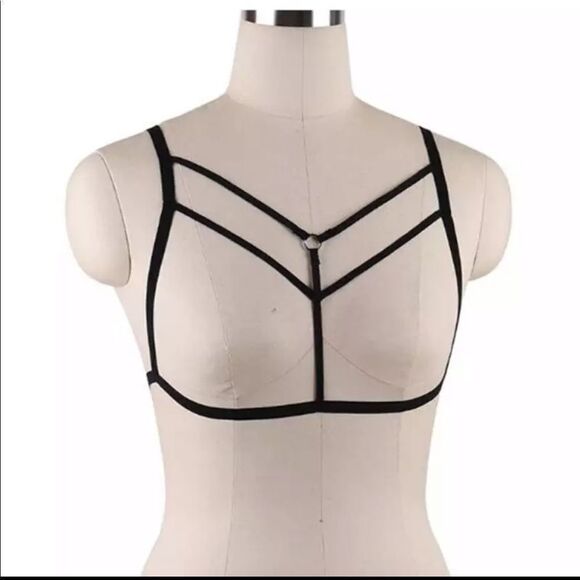 Black Harness Adjustable Strappy Bra Style# L - Picture 2 of 4